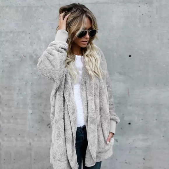 RESTOCKED Gray Fuzzy Hooded Cardigan - Picture 6 of 6